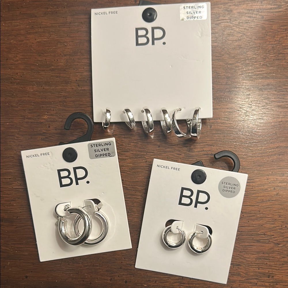 BP. Shiny Sterling Silver-Dipped Hoop Earring Set